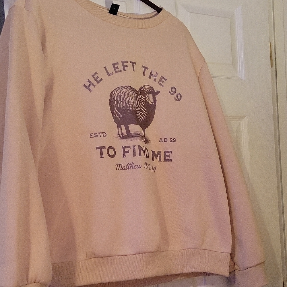 NWOT SHEIN Cream Crew Neck Sweater Cozy Graphic Design